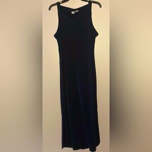 Joie- Jersey Knit Square High Neckline Navy Blue Side Slit Maxi Dress- Size S